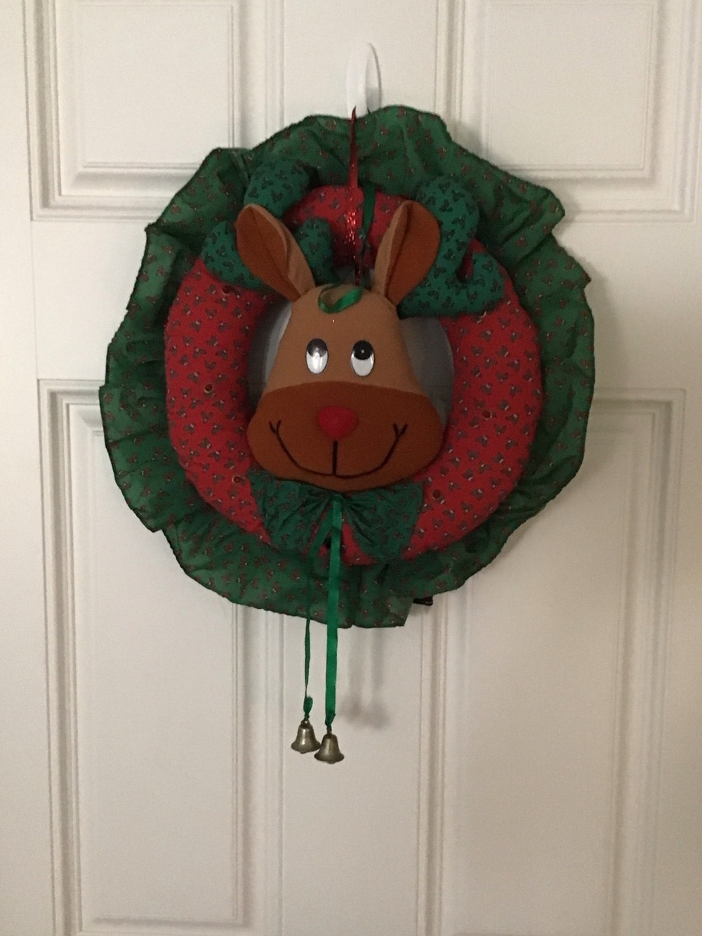 Vintage Handmade Holiday Reindeer Wreath with Green Ruffle ##
